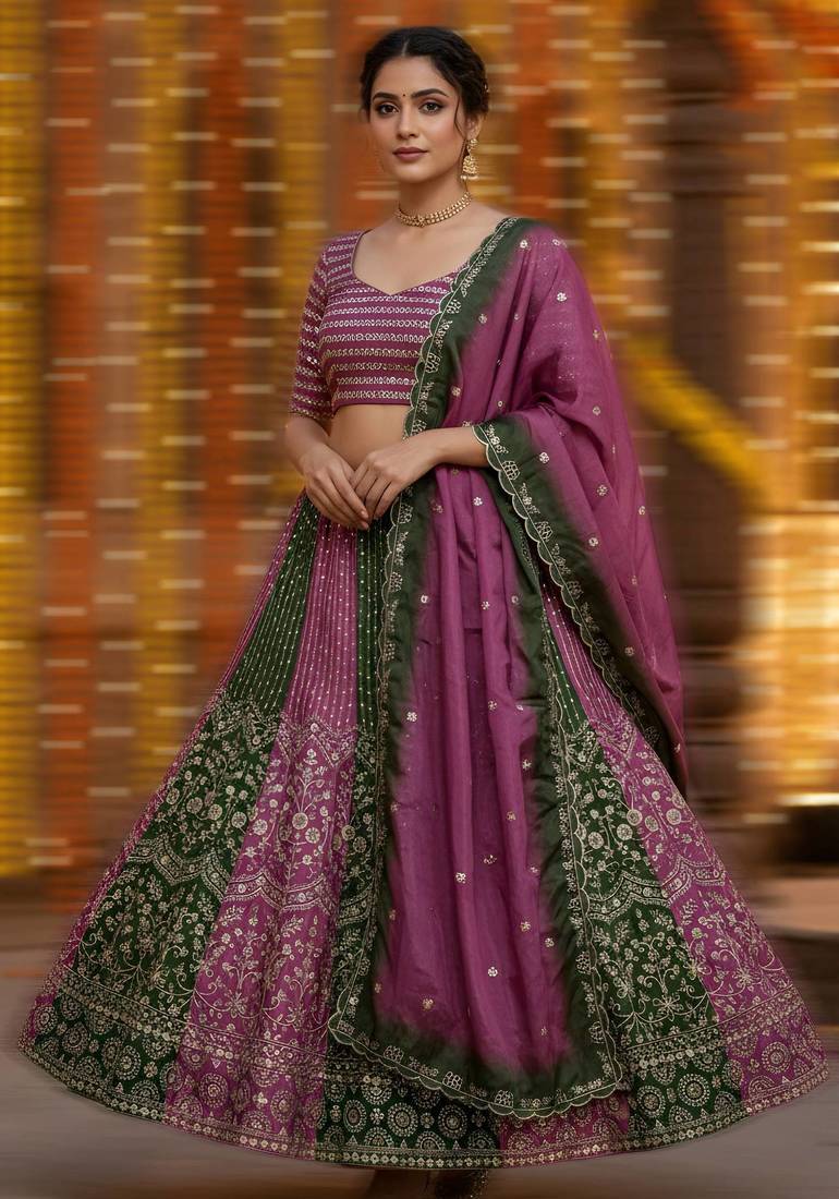 Purple Faux Georgette Wedding Wear Lehenga Choli
