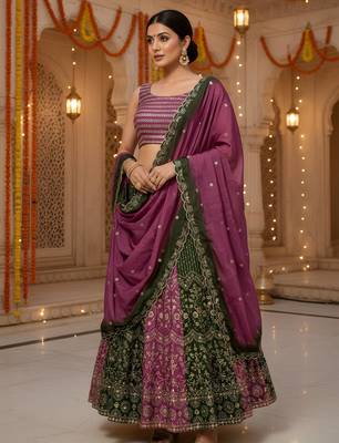 Purple Faux Georgette Wedding Wear Lehenga Choli 2