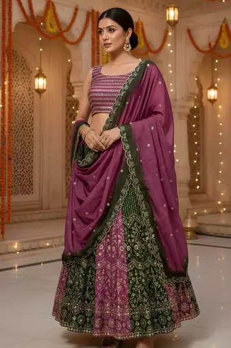 Purple Faux Georgette Wedding Wear Lehenga Choli