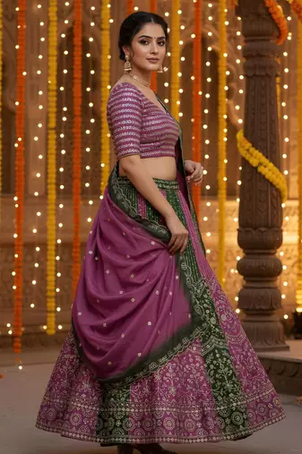 Purple Faux Georgette Wedding Wear Lehenga Choli