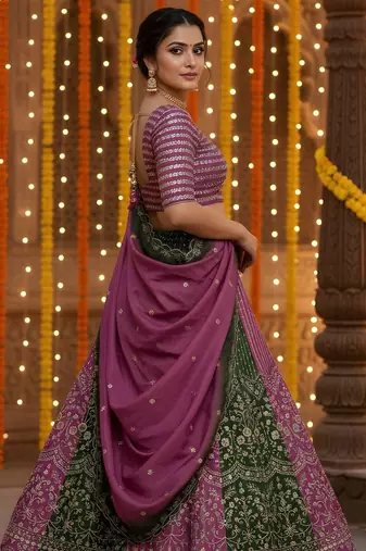 Purple Faux Georgette Wedding Wear Lehenga Choli