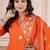 Floral embroidered orange round neck kurta set with trouser and dupatta