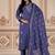 Floral embroidered blue round neck kurta set with trouser and dupatta