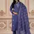Floral embroidered blue round neck kurta set with trouser and dupatta