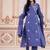 Floral embroidered blue round neck kurta set with trouser and dupatta
