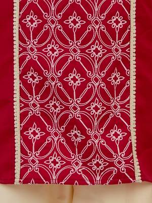boys    red satin embroidered kurta & pyjama set  5