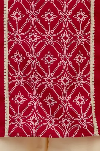 boys    red satin embroidered kurta & pyjama set 