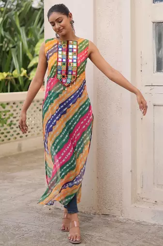 Multi-Color Georgette Semi-Stitched Embroidered Kurta – Stylish Festive & Casual Ethnic Wear