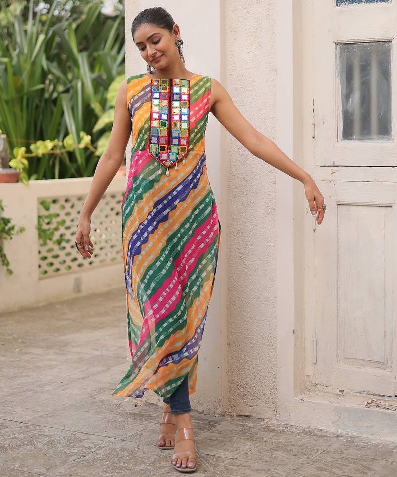 Multi-Color Georgette Semi-Stitched Embroidered Kurta – Stylish Festive & Casual Ethnic Wear