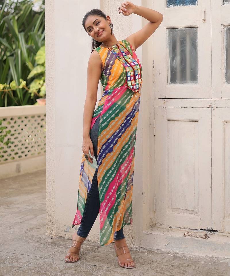 Multi-Color Georgette Semi-Stitched Embroidered Kurta – Stylish Festive & Casual Ethnic Wear