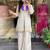 Floral embroidered white round neck kurta set with trouser