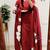 Floral embroidered maroon round neck kurta set with trouser and dupatta