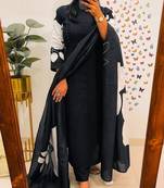 Floral embroidered black round neck kurta set with trouser and dupatta