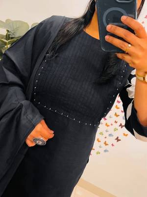 Floral embroidered black round neck kurta set with trouser and dupatta 3