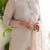 Floral embroidered beige round neck kurta set with trouser and dupatta