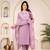 Floral embroidered mauve round neck kurta set with trouser and dupatta