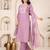 Floral embroidered mauve round neck kurta set with trouser and dupatta