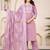 Floral embroidered mauve round neck kurta set with trouser and dupatta