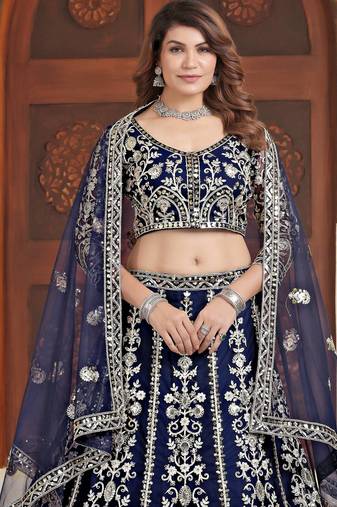 Blue Faux Georgette Wedding Wear Lehenga Choli