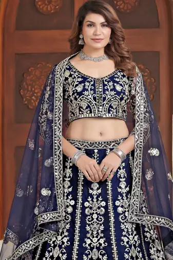 Blue Faux Georgette Wedding Wear Lehenga Choli