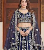 Blue Faux Georgette Wedding Wear Lehenga Choli