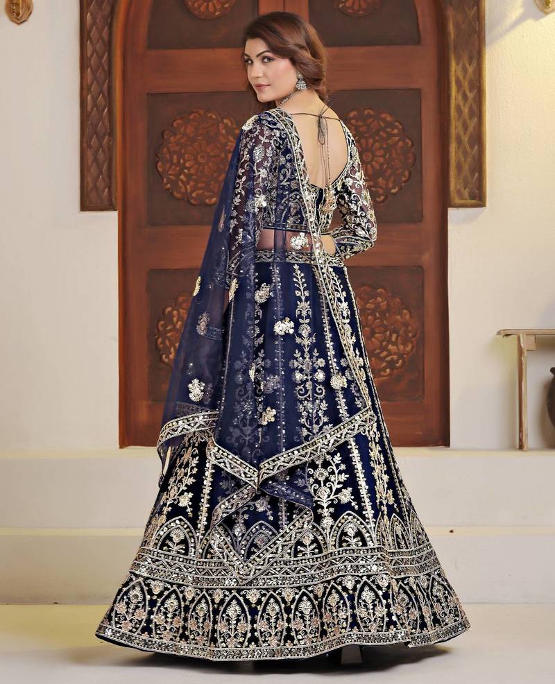 Blue Faux Georgette Wedding Wear Lehenga Choli