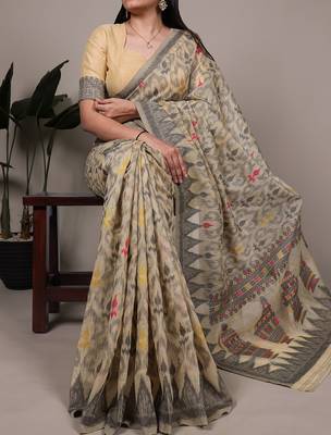 poly cotton saree with fine thread weaving work 1