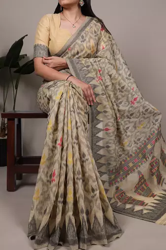 poly cotton saree with fine thread weaving work