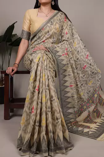 poly cotton saree with fine thread weaving work
