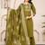 Floral embroidered green round neck kurta set with trouser and dupatta