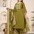 Floral embroidered green round neck kurta set with trouser and dupatta