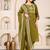 Floral embroidered green round neck kurta set with trouser and dupatta
