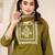 Floral embroidered green round neck kurta set with trouser and dupatta