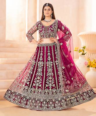 Pink Faux Georgette Wedding Wear Lehenga Choli 1