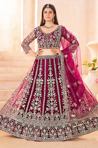 Pink Faux Georgette Wedding Wear Lehenga Choli