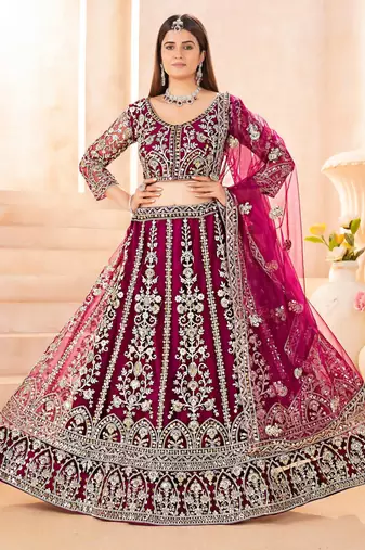 Pink Faux Georgette Wedding Wear Lehenga Choli