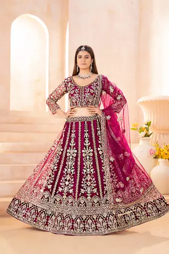 Pink Faux Georgette Wedding Wear Lehenga Choli