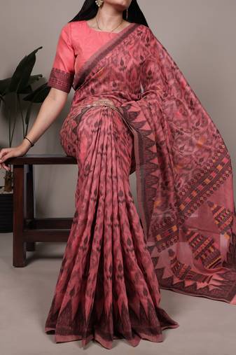 poly cotton saree with fine thread weaving work