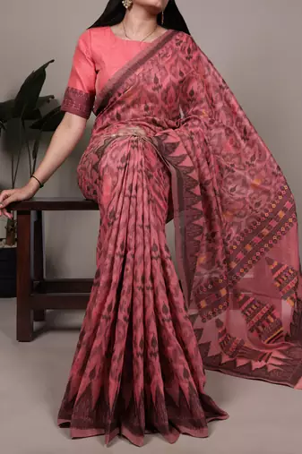 poly cotton saree with fine thread weaving work