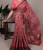 poly cotton saree with fine thread weaving work