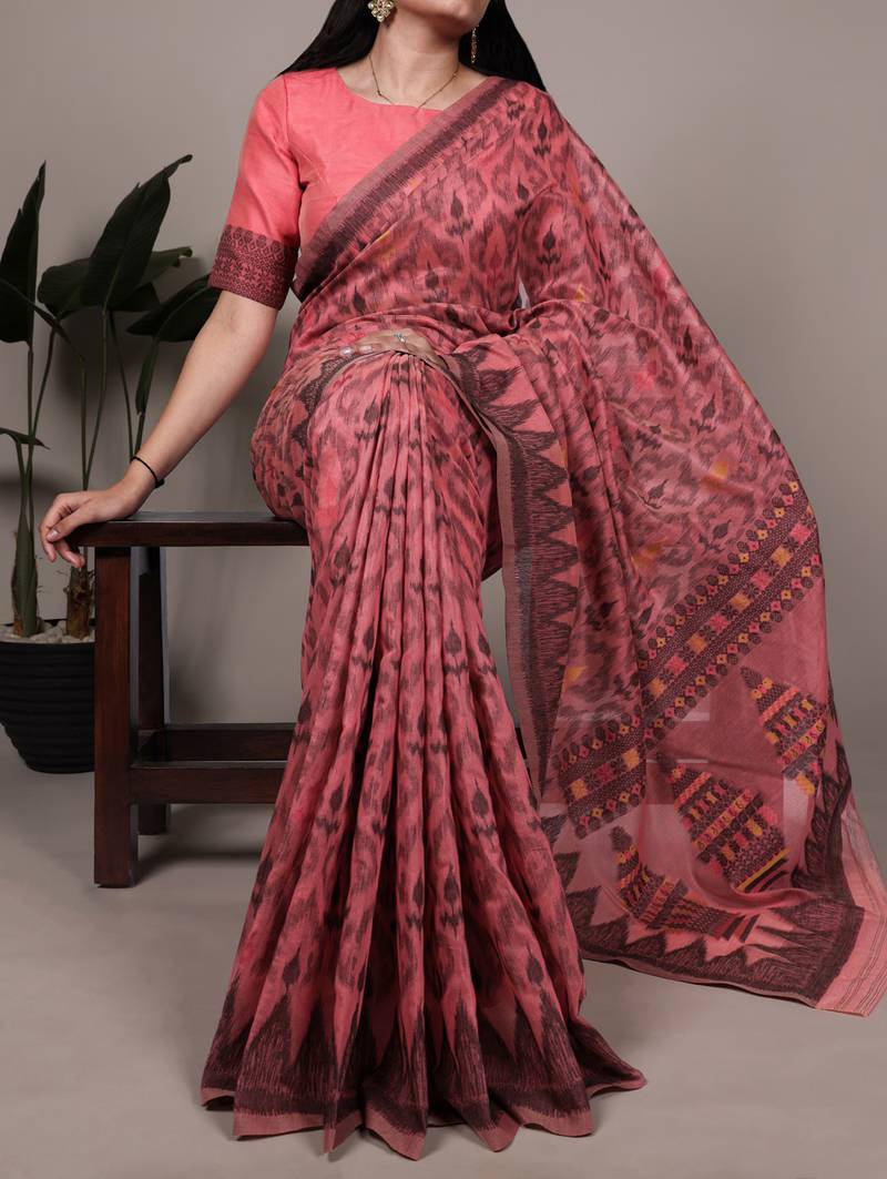 poly cotton saree with fine thread weaving work