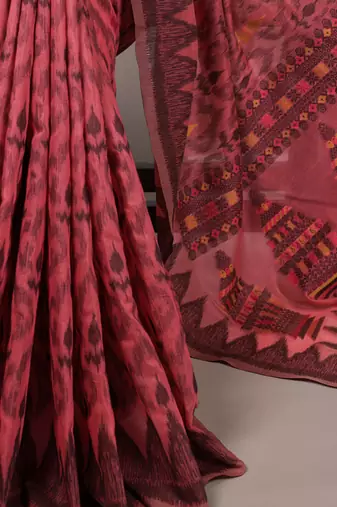poly cotton saree with fine thread weaving work
