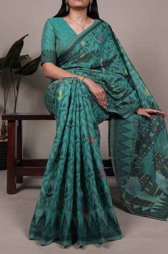 poly cotton saree with fine thread weaving work