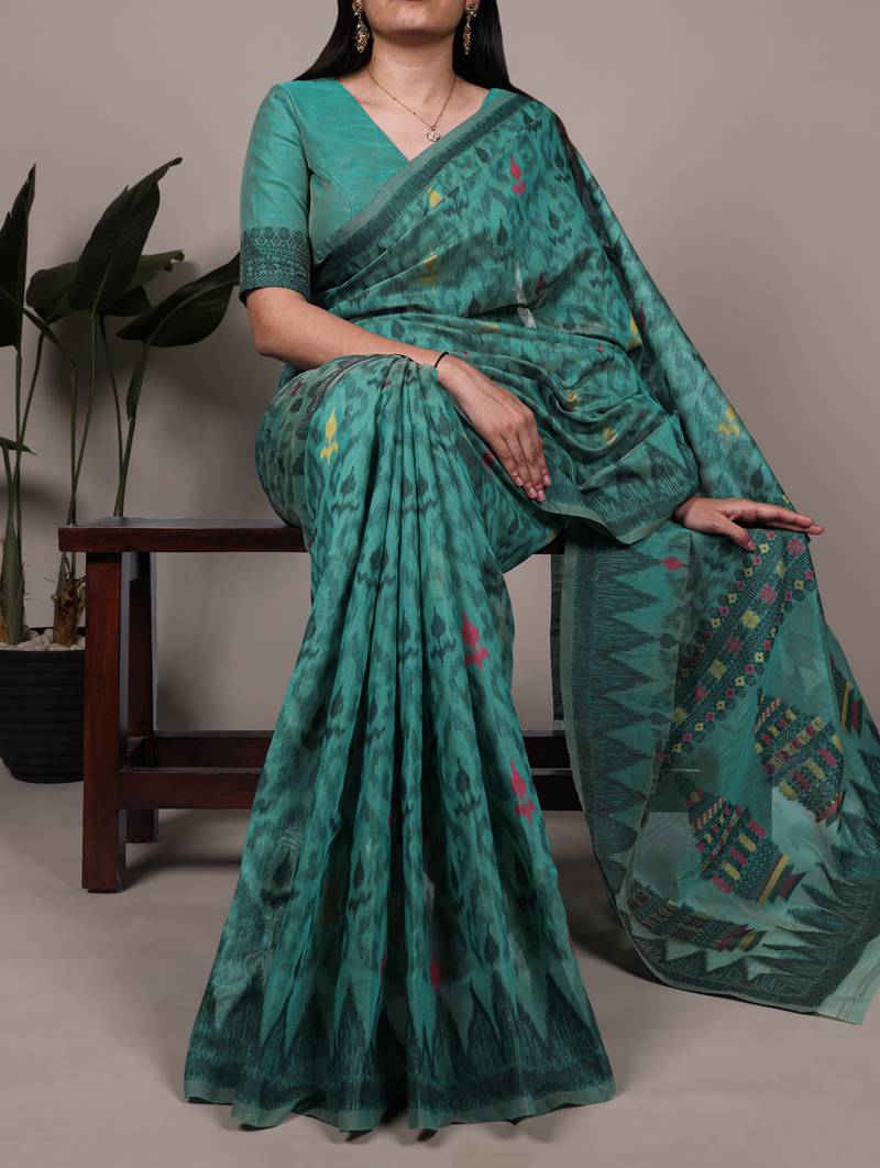 poly cotton saree with fine thread weaving work