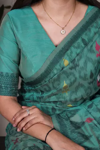poly cotton saree with fine thread weaving work