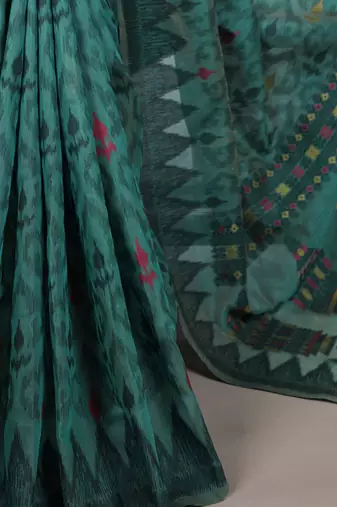 poly cotton saree with fine thread weaving work