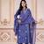 Floral embroidered blue round neck kurta set with trouser and dupatta