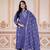 Floral embroidered blue round neck kurta set with trouser and dupatta