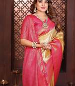 cream color zari weaving banarasi tissue silk blend saree