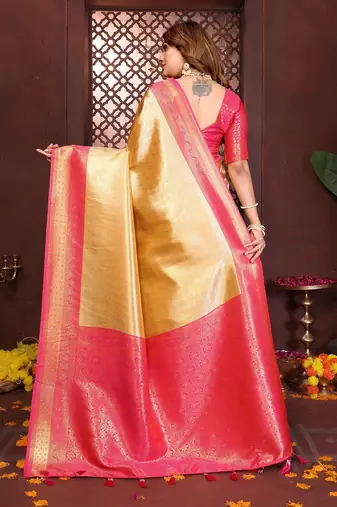 cream color zari weaving banarasi tissue silk blend saree